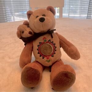 Ty Beanie Babies Sacagawea & Pomp Native American teddy bears with dollar coin